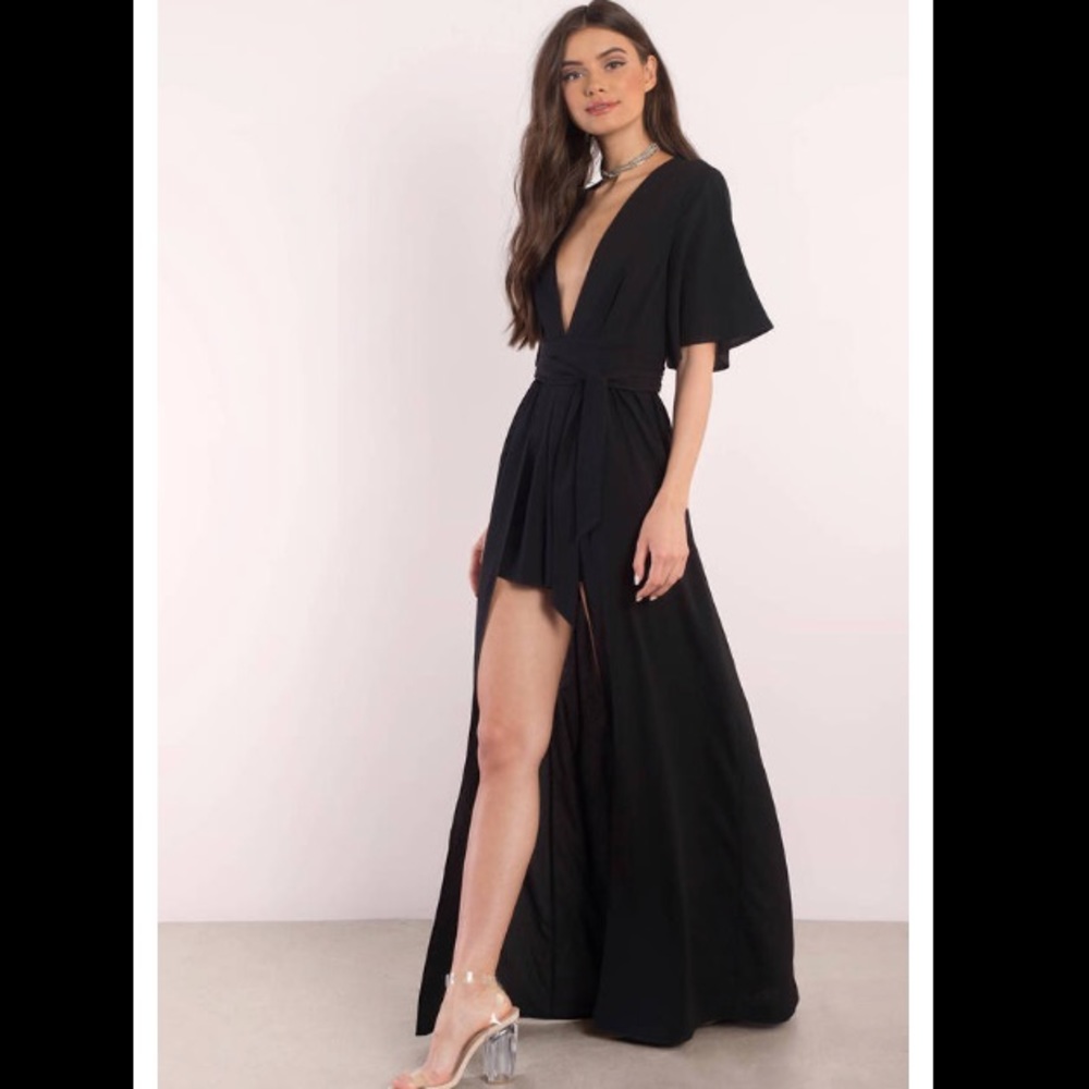 Tie Front Black Romper Dress